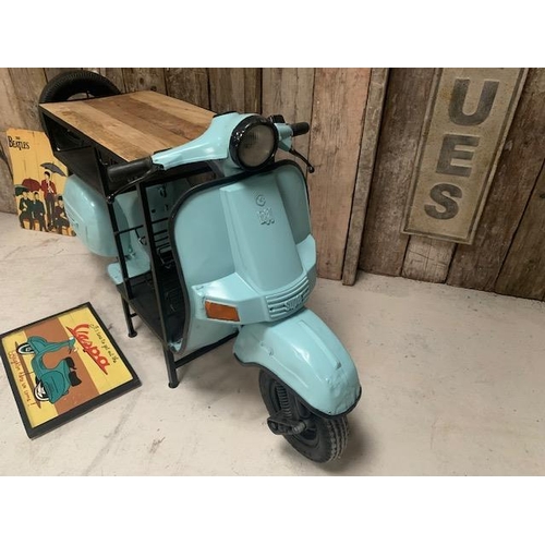 7 - 1970'S ORIGINAL BAJAJ VESPA UPCYCLED INTO A COUNTER/TABLE DISPLAY/HOME BAR WITH WINE RACK