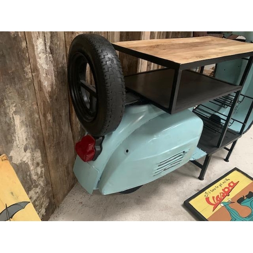 7 - 1970'S ORIGINAL BAJAJ VESPA UPCYCLED INTO A COUNTER/TABLE DISPLAY/HOME BAR WITH WINE RACK