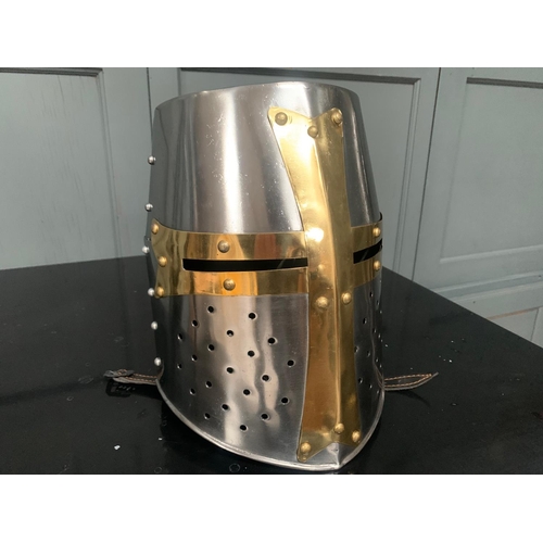 79 - STEEL AND BRASS MEDIEVAL CRUSADER HELMET