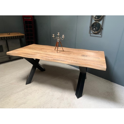 BOXED HUGE LIVE EDGE HEAVY 2M LONG DINING TABLE WITH INDUSTRIAL METAL