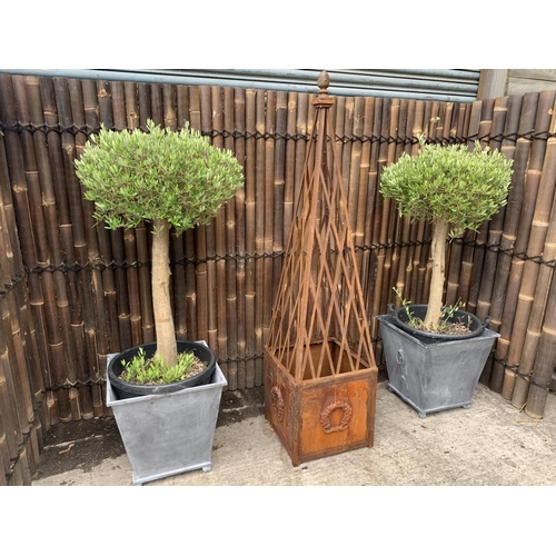 100 - 1 X LARGE METAL ORNATE RUSTY OBELISK PLANTER (185CM X 45CM X 45CM)