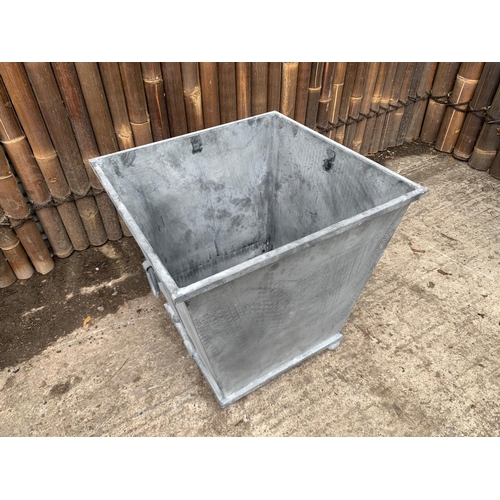 104 - 1 X CLASSIC ORNATE STEEL PLANTER IN LEAD FINISH ON BALL FEET WITH HANDLES (50CM X 50CM)