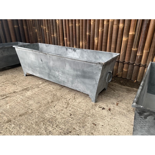 106 - LARGE RECTANGULAR STEEL ORNATE PLANTER ON FEET WITH HANDLES (120.5CM X 40.5CM X 40CM)