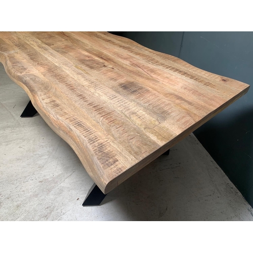 13 - BOXED HUGE LIVE EDGE HEAVY 2M LONG DINING TABLE WITH INDUSTRIAL METAL CROSSED LEGS