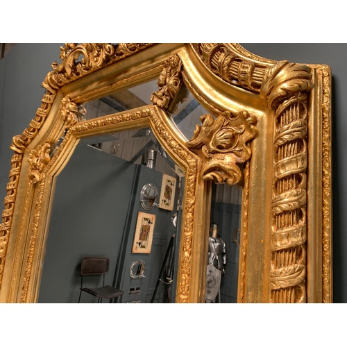 14 - BAROQUE ORNATE 2M HIGH WALL/FLOOR MIRROR IN WOOD AND PLASTER FRAME WITH SHOULDERS