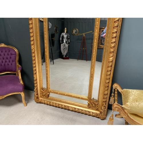 14 - BAROQUE ORNATE 2M HIGH WALL/FLOOR MIRROR IN WOOD AND PLASTER FRAME WITH SHOULDERS