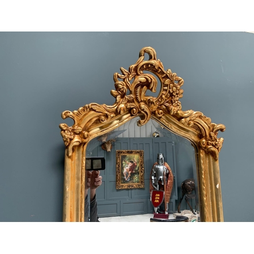 21 - LOUIS ANTIQUE GOLD ORNATE 1.7M TALL 0.5M WIDE WALL MIRROR IN WOOD AND PLASTER FRAME