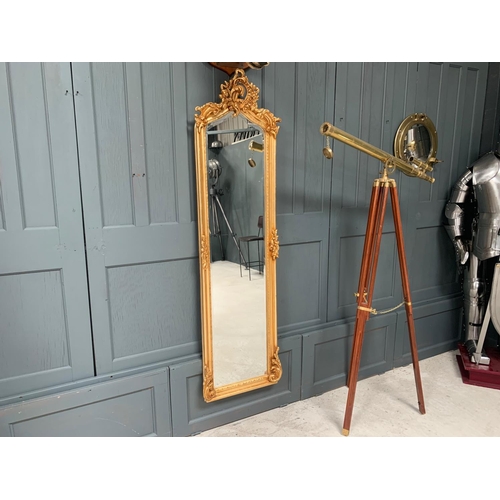 22 - LOUIS ANTIQUE GOLD ORNATE 1.7M TALL 0.5M WIDE WALL MIRROR IN WOOD AND PLASTER FRAME