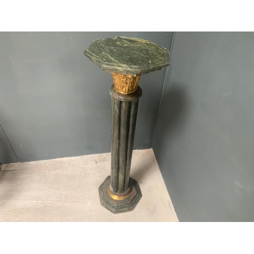 3 - PAIR GREEN ORNATE MARBLE HEAVY PEDESTALS WITH BRASS DETAILING