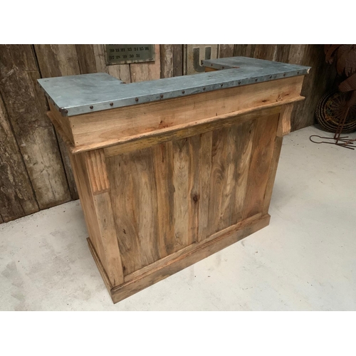 51 - 1.2M WIDE HOME BAR COUNTER, FULLY FITTED WITH WINE RACK, DRAWERS, SHELVES AND FINISHED WITH A ZINC C... 