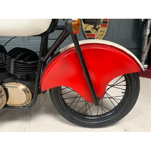 59 - INDIAN RED/WHITE GLIDER MOTORCYCLE BAR/COUNTER, C/W MULTI STOREY WINE RACK AND GLASSES HOLDER