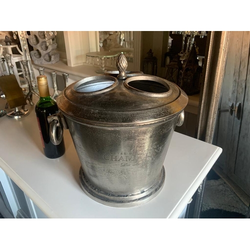 92 - HUGE HEAVY NICKEL CUVEE DE PRESTIGE CHAMPAGNE BUCKET WITH ROUND HANDLES