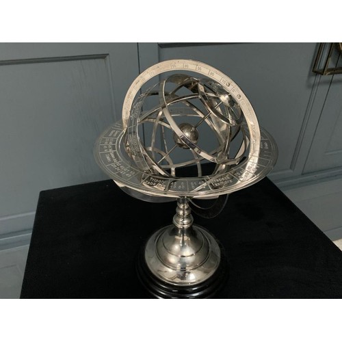 56 - BOXED NEW HIGH QUALITY EICHOLTZ STYLE OPENWORK NICKEL GLOBE ON BLACK STAND