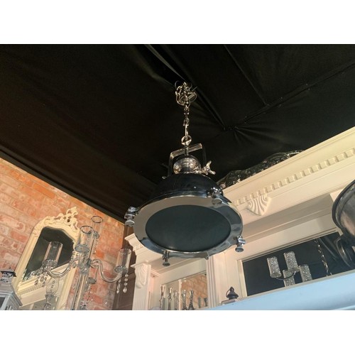 84 - HUGE HEAVY DUTY INDUSTRIAL STYLE NICKEL HANGING LIGHT ON CHAIN