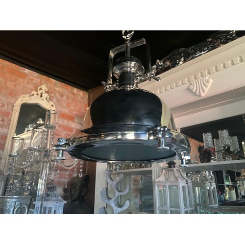 84 - HUGE HEAVY DUTY INDUSTRIAL STYLE NICKEL HANGING LIGHT ON CHAIN