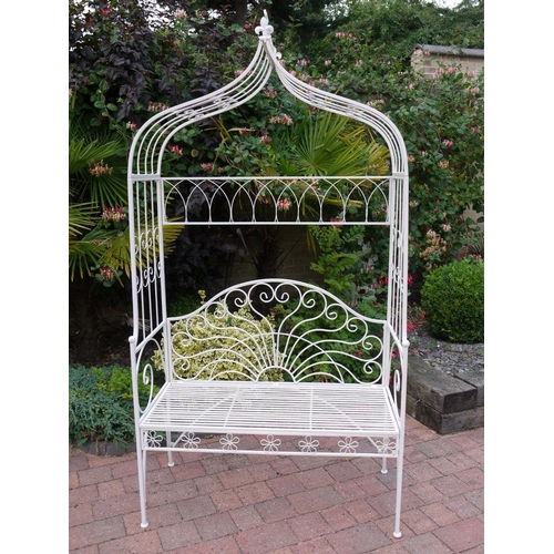 114 - NEW BOXED ORNATE METAL ARCHED WHITE LOVE SEAT