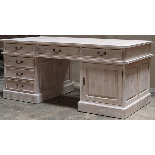 3 - NEW PARTNERS DESK WITH DOUBLE SIDED DRAWERS & CUPBOARDS IN A RUSTIC FINISH (180CM WIDE x 90CM)