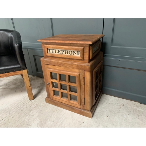 32 - LARGE WOODEN TELEPHONE BOX/SIDE TABLE WITH CUPBOARD (APPROX 74CM X 54CM  52CM)