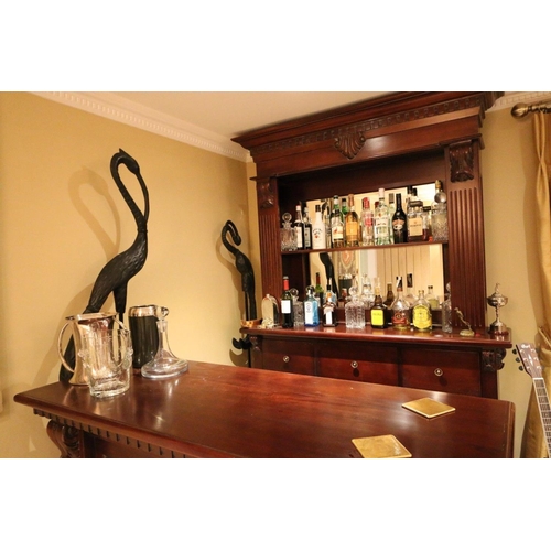 8 - NEW PACKAGED 1.5M SOLID MAHOGANY FRONT BAR AND BACK BAR FULLY SHELVED/MIRRORED IN PERIOD MAHOGANY