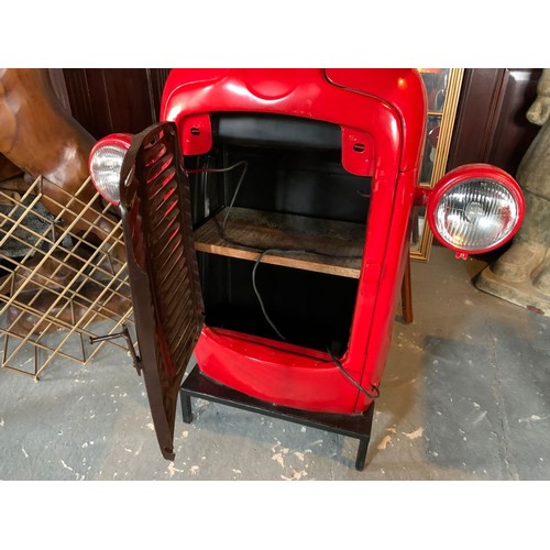 18 - VINTAGE RETRO RED TRACTOR MINI BAR/CABINET WITH WOODEN TOP AND WORKING LIGHTS