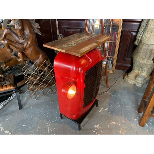 18 - VINTAGE RETRO RED TRACTOR MINI BAR/CABINET WITH WOODEN TOP AND WORKING LIGHTS