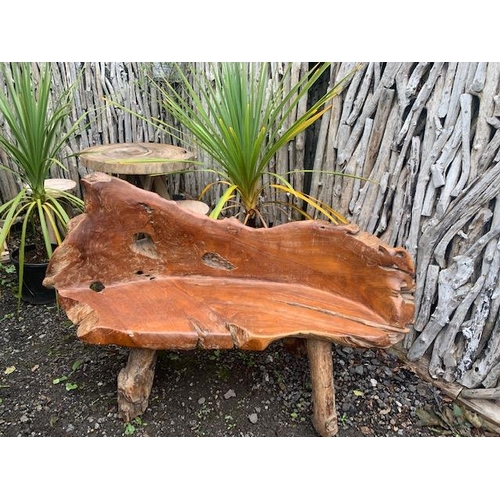 15 - HEAVY 120CM POLISHED DRIFTWOOD TEAK BENCH (note each bench is natural and different shaped) pic is f... 