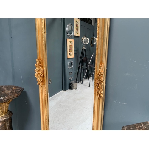 48 - LOUIS ANTIQUE GOLD ORNATE 1.7M TALL 0.5M WIDE WALL MIRROR IN WOOD AND PLASTER FRAME