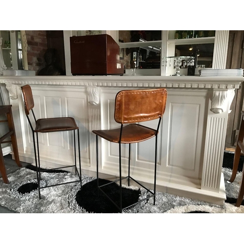 94 - PAIR OF VINTAGE LEATHER BAR STOOLS IN TAN