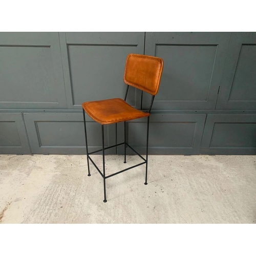 94 - PAIR OF VINTAGE LEATHER BAR STOOLS IN TAN