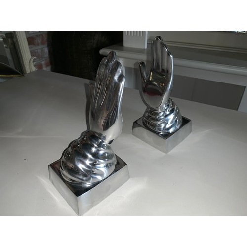 147 - NICKEL PRAYING HANDS BOOK ENDS