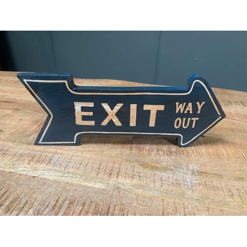 109 - WOODEN BLUE EXIT ARROW SIGN