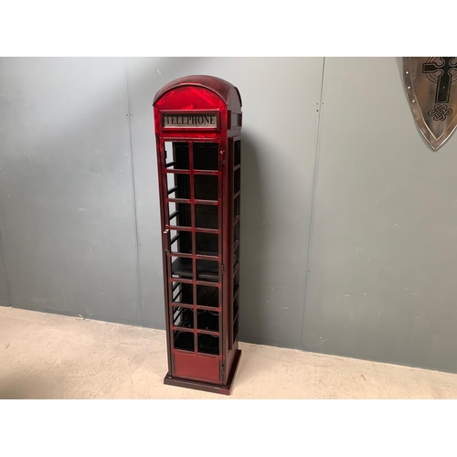 14 - BOXED TALL ICONIC LONDON TELEPHONE BOX, BAR CABINET WITH WINE RACK AND GLASS RACK IN FABRICATED META... 