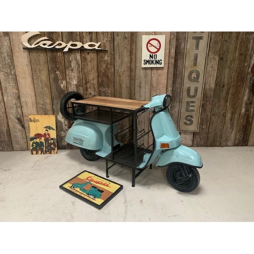 2 - 1970'S ORIGINAL BAJAJ VESPA UPCYCLED INTO A COUNTER/TABLE DISPLAY/HOME BAR WITH WINE RACK