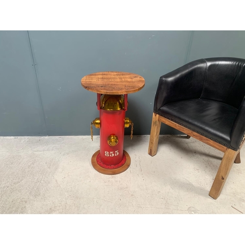 22 - BRAND NEW BOXED INDUSTRIAL METAL RED FIRE HYDRANT SIDE TABLE WITH WOODEN TOP