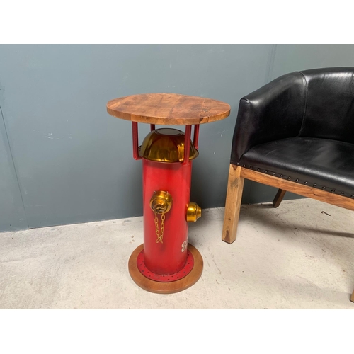 22 - BRAND NEW BOXED INDUSTRIAL METAL RED FIRE HYDRANT SIDE TABLE WITH WOODEN TOP