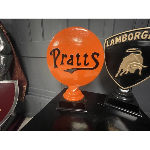 68 - CAST METAL ORANGE PRATTS PLAQUE/GLOBE ON STAND