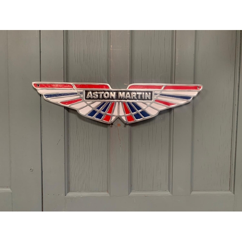 74 - CAST IRON ASTON MARTIN UNION JACK COLOUR WINGS SIGN