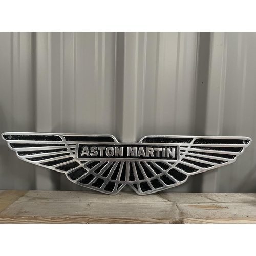 76 - CAST IRON ASTON MARTIN BLACK AND SILVER LARGE WINGS SIGN