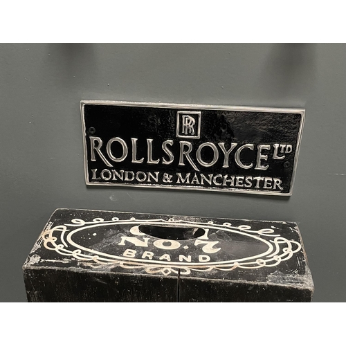 77 - LARGE BLACK AND SILVER ROLLS ROYCE LTD SIGN