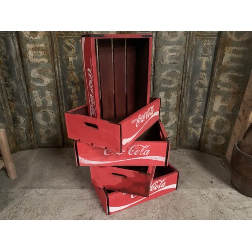 35 - SET OF 5 WOODEN PAINTED COCA COLA TRAYS