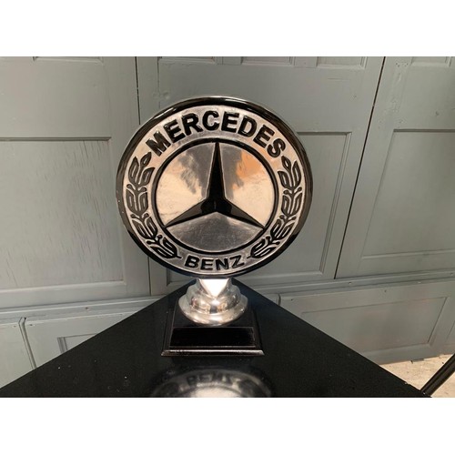 62 - CAST METAL MERCEDES BENZ GLOBE/PLAQUE ON STAND