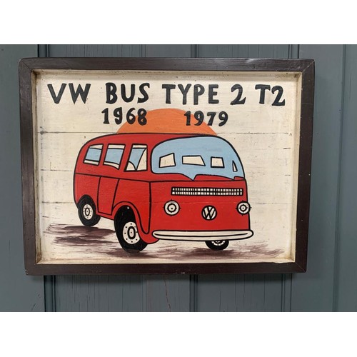 127 - VW BUS TYPE 2 WOODEN PAINTED HANDMADE  SIGN (APPROX 65X45CM)