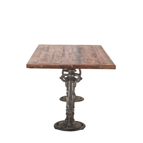 9 - NEW QUALITY VINTAGE INDUSTRIAL STYLE CAST IRON DINING TABLE WITH RECLAIMED WOODEN TOP AND ADJUSTABLE... 