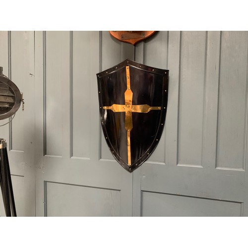 163 - NEW BOXED BLACK AND BRASS ARMOUR SHIELD