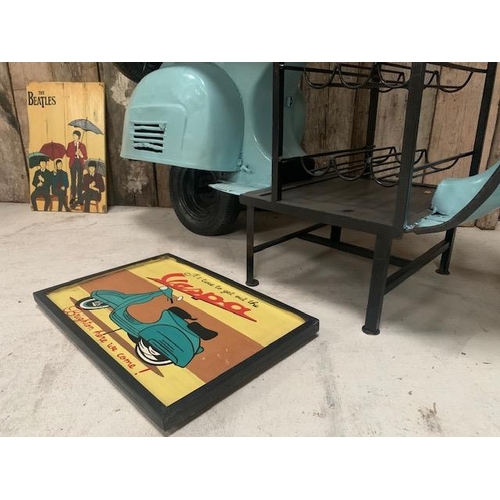 2 - 1970'S ORIGINAL BAJAJ VESPA UPCYCLED INTO A COUNTER/TABLE DISPLAY/HOME BAR WITH WINE RACK