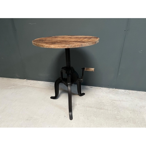 6 - CAST IRON INDUSTRIAL ADJUSTABLE HEIGHT CRANK SIDE TABLE