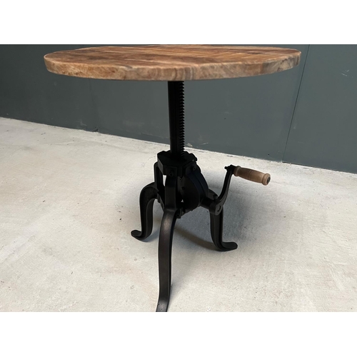 6 - CAST IRON INDUSTRIAL ADJUSTABLE HEIGHT CRANK SIDE TABLE