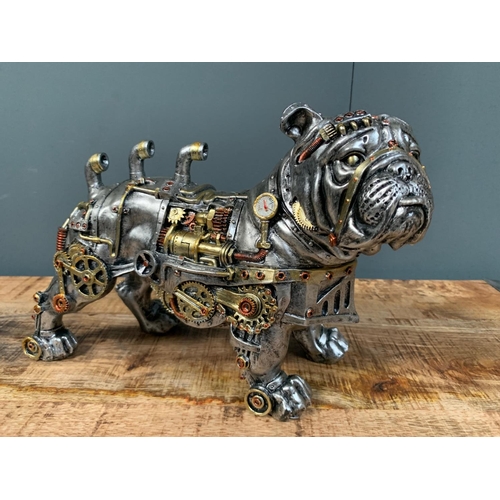 137 - BOXED NEW STEAMPUNK BULL DOG FIGURE (H: 21cm W: 30cm D: 12cm)