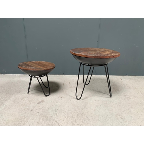 162 - BRAND NEW BOXED PAIR OF INDIAN TAGARI SIDE TABLES IN A RUSTIC FINISH