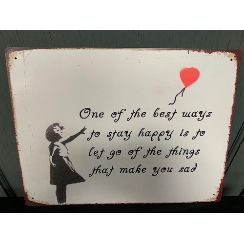 72 - LARGE METAL 'WHAT MAKES YOU SAD' WALL SIGN (H: 30cm W: 40cm)